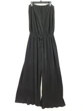 Blue Life Womens Medium Black Plisse Strapless Jumpsuit Wide Leg Drawstring