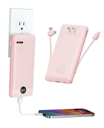 10000mAh Portable Charger Power Bank with Built-In Wall Plug  -image