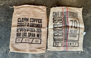 Assorted Burlap Jute Coffee Bean Bags Sacks-Lot Of (2) *See Pics/Description