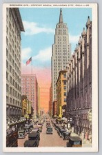 Robinson Ave Looking North Oklahoma City Oklahoma Vintage Linen Postcard Cars