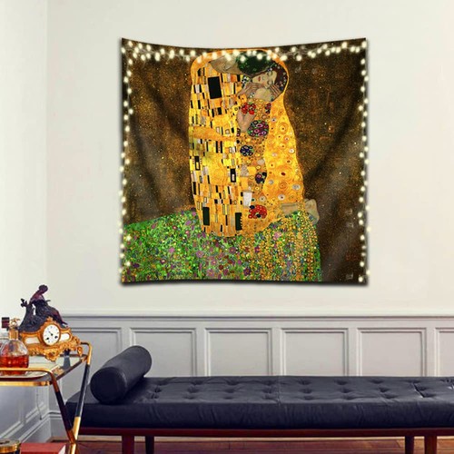 Wandteppich Wandbehang Kunst Wohndeko, Der Kuss von Gustav Klimt Kunstdruck Schmerz... - Bild 3 von 6