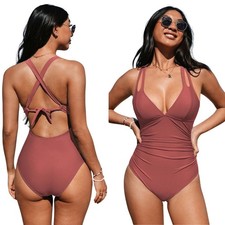 Cupshe Women's Brick Tummy Control Tie Back One Piece Swimsuit Size XL