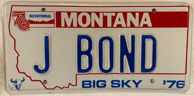 Vanity JAMES BOND license plate Secret Intelligence Agent 007 Spy Fleming MI6 MT