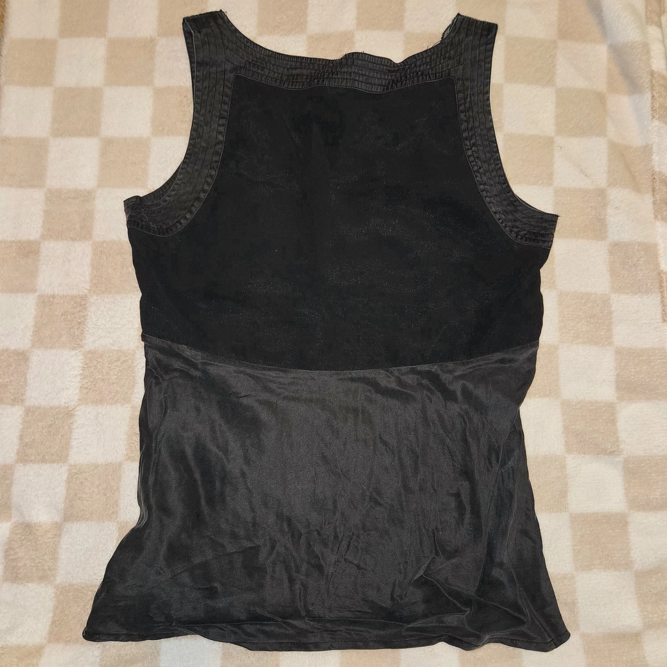 Старый темно-Y2K винтажный маленький черный Babydoll 100% шелк и кружева Майка Whimsigoth - Изображение 3 из 4