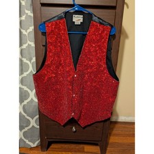 Fashion Fantasy Red Sequin Vest Mens Large Formal Party Vintage Waistcoat