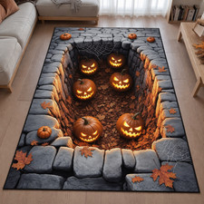 Halloween-Themed Carpet with Spooky Pumpkin Designs, Halloween Carpet