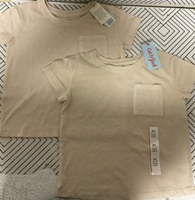 Cat Jack Girls T Shirt Short Sleeve Pocket Beige Size XS 4/5 LOT OF 2