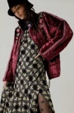 Anna Sui Free People Wine Rose Garden Velvet Floralquilted Dolman Jacket New