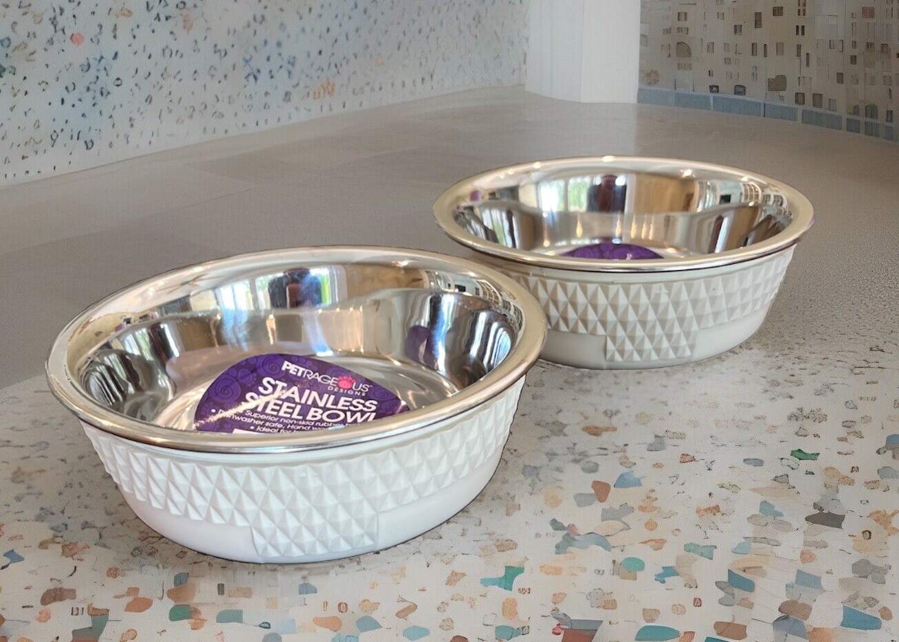 NEW Petrageous Stainless Steel Dog Bowl Set (2-pack) Antique