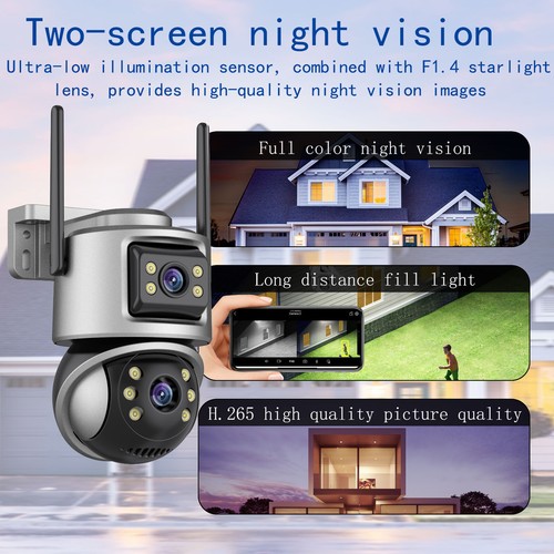 Wireless IP WIFI Camera Outdoor CCTV PTZ Smart Home Security IR Cam Dual lens HD - Picture 3 of 11