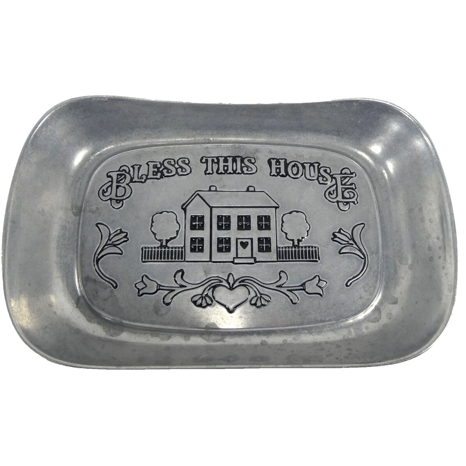 Lot of 2 Wilton Armetale Pewter Bless This House Home Sweet Home Serving Platter - Image 2 of 4