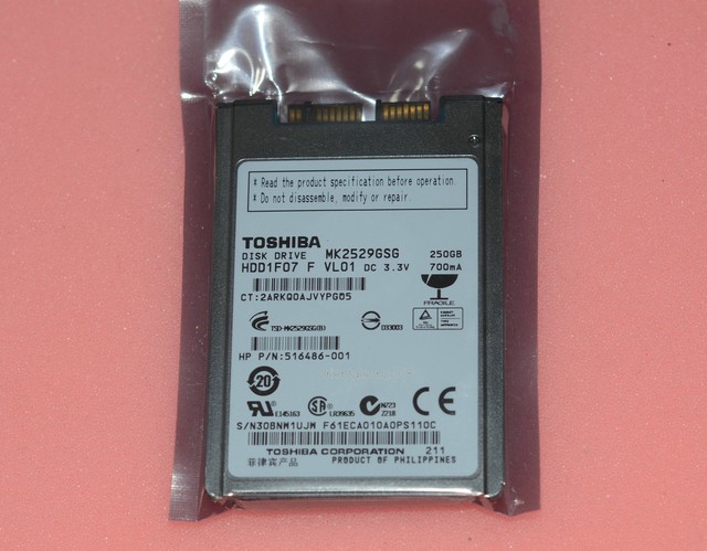 601794-001 HP P//N Toshiba HDD1F14 1.8/" 250GB Micro-SATA 5400RPM MK2533GSG