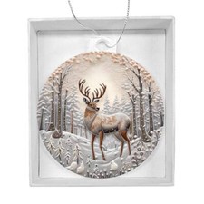 Deer in Snow Christmas Ornament, Christmas Gift