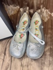 Gucci Girl Children Shimmer Fabric Ballet Flats w/Silver Bow Detail EUR 33