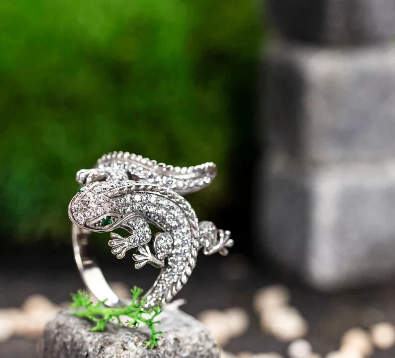 2.32 Ct Round Simulated Diamond 14k White Gold Plated Lizard Wrap Halloween Ring - Image 2 of 4