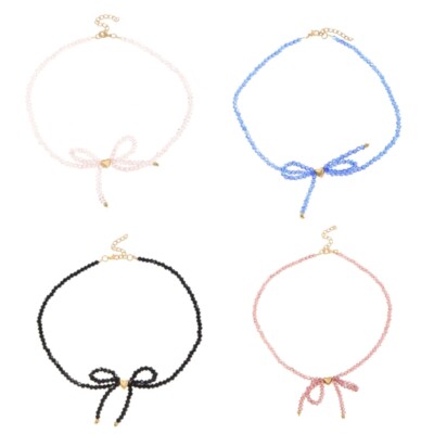 Sophisticated Crystals Beaded Necklace Featuring Butterfly Bowknot Designs
