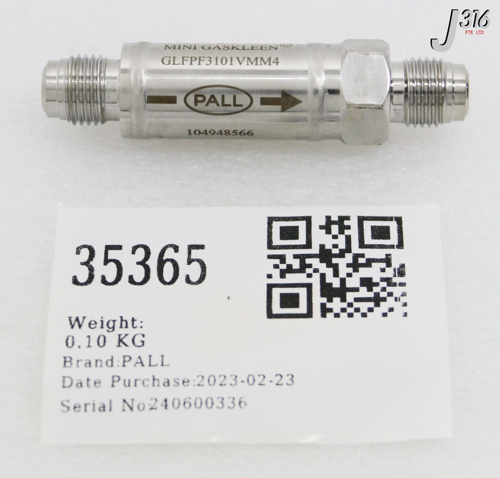 35365 PALL IN-LINE GAS FILTER, MINI GASKLEEN GLFPF3101VMM4
