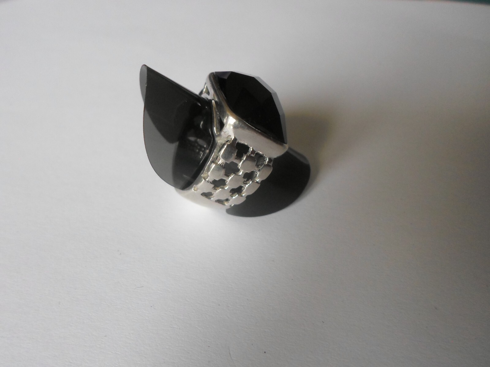 solid silver ring, black rectangle, openwork outl… - image 7