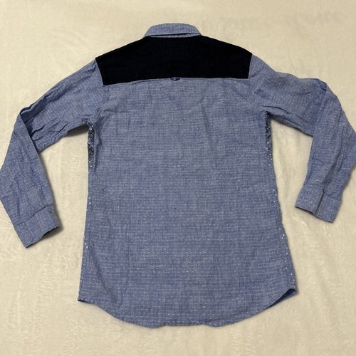 Chase Italian Couture Button Shirt Boys 12 Linen Blue Snow Dot Diamond Pattern - Picture 5 of 10