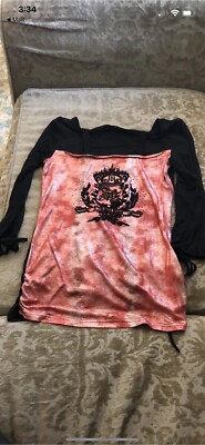 HENDI BLACK AND METALLIC ORANGE BLOUSE WITH STONES Size M