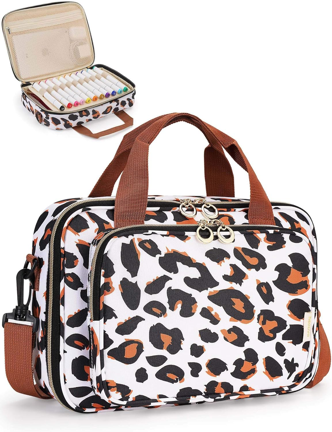 Bible Cover for Women - Large Zip Pocket Case with Detachable Strap - Leopard