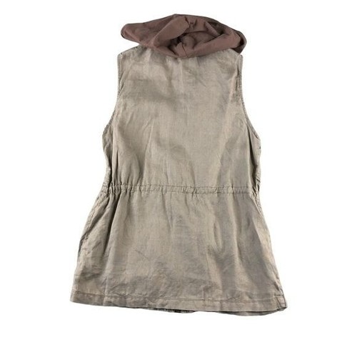 Harlowe & Graham Womens Small Tan Linen Utility Vest w/ Hood, Field, Military - Picture 2 of 11