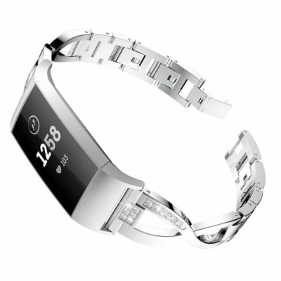 Bling Diamond Metal Watch Band Wrist Strap Bracelet For Fitbit Charge 3 4 