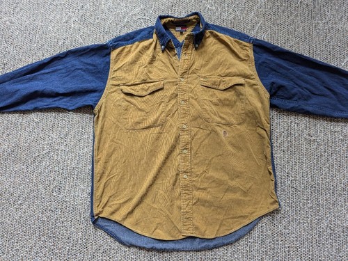 vintage 1990s long sleeve TOMMY HILFIGER corduroy denim M shirt y2k - Picture 2 of 9