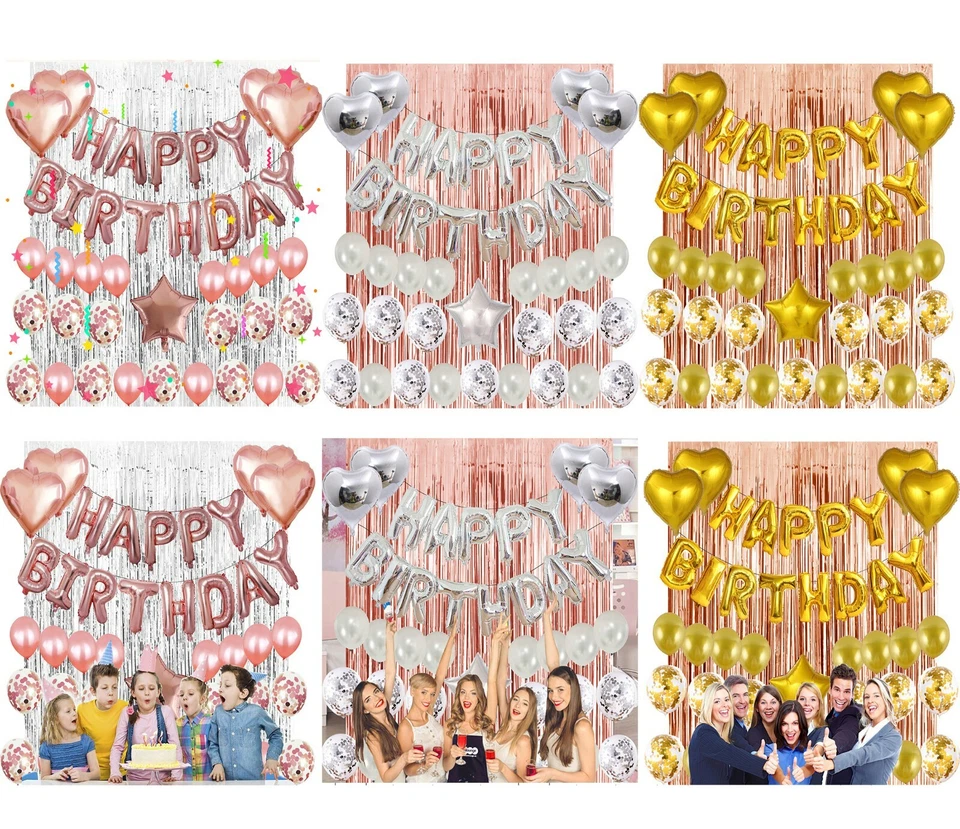 Lo último Decoración de Feliz Cumpleaños Varios Colores Banner Globos Conjuntos Suministros de Fiesta Foto 3 de 4