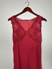 Vintage Womans Nightgown Slip Dress Private Luxuries Red Embroidered Rose Floral