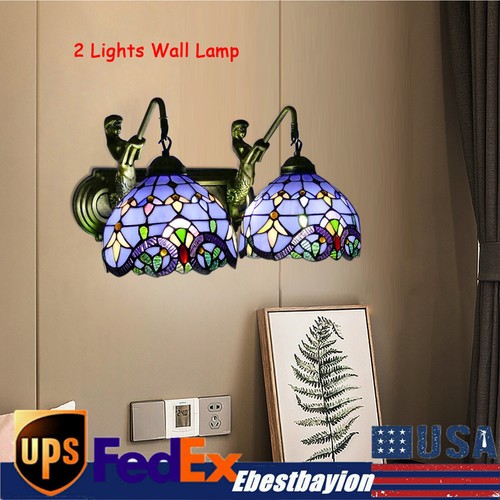 Wall Light Fixture Tiffany Stained Glass Sconce for House Deck Bronze Finish