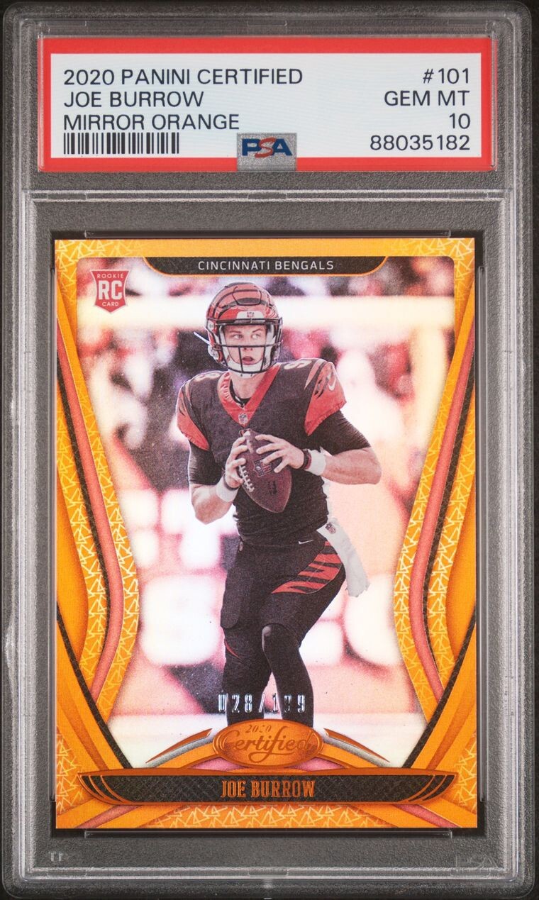 JOE BURROW 2020 Panini Certified MIRROR ORANGE 101 ROOKIE PSA 10 GEM MINT #/199