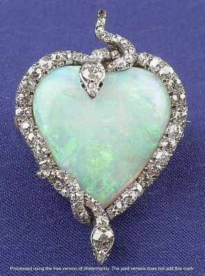 Unique 4Ct Heart Cut Fire Opal & Diamond Snake Pendant 14K White Gold Finish