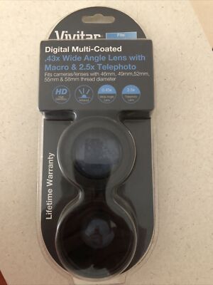 New Sealed Vivitar .43x Wide Angle Lens Macro 2.5x Telephoto