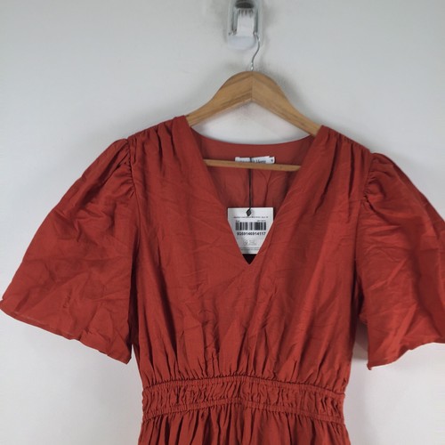 NEW ATmos here dress womens 10 jasmine linen blend midi rust short sleeve 111066 - Picture 2 of 11
