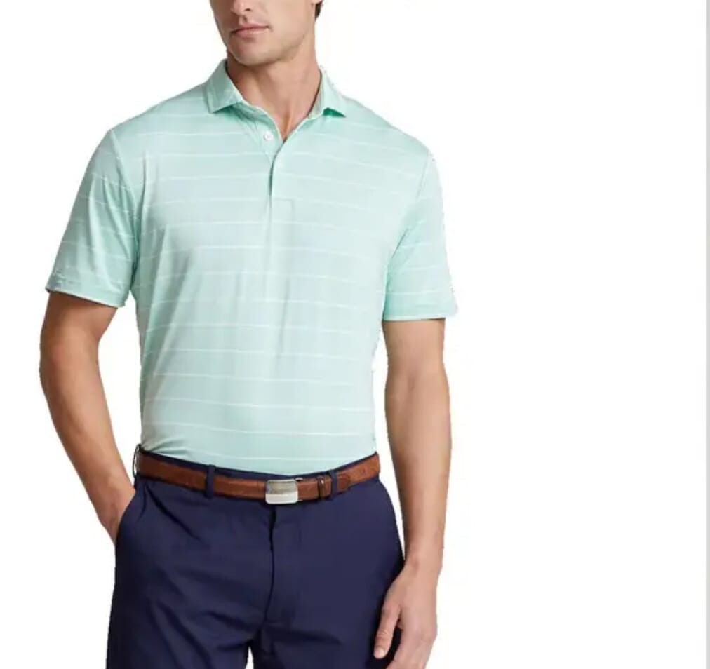 RLX Ralph Lauren Men's Green White Striped Performance Golf Polo Small NWT