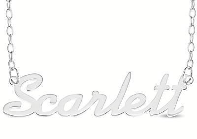 Scarlett Name Plate Necklace Pendent Sterling Silver Chain Personalized Custom