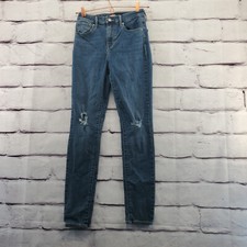 LEVIS 721 Jeans Womens 26 High Rise Skinny Distressed Zip Medium Wash Blue