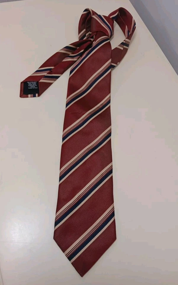 Corbata para hombre Hugo Boss rayas rojas/azules/beige 100 % seda hecha en Italia Foto 4 de 4