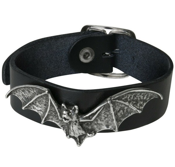 Alchemy Gothic Desmodus Vampir Fledermaus Lederarmband Schwarz A111 NEU-image