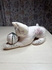 Farmhouse Handmade Fabric Stuffed Cat Pink Ro...
