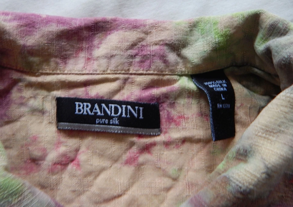 Tie Dye Psychedelic Silk Purple Green Short Sleeve Shirt - Large Mens Hand Made - Image 4 of 4