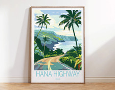 Hana Highway Maui, Palm Trees & Sea View Poster Premium Quality Choose your Size