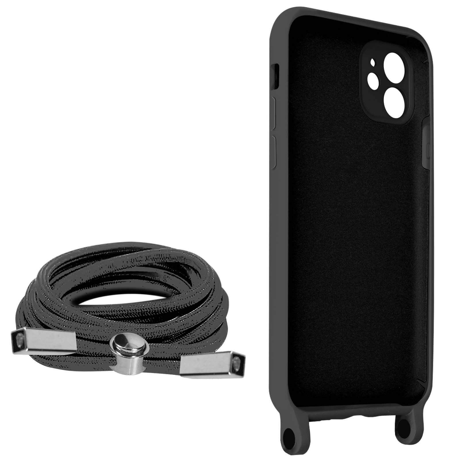 Coque cordon iPhone 11 finition mate premium lanière ajustée 80cm noire