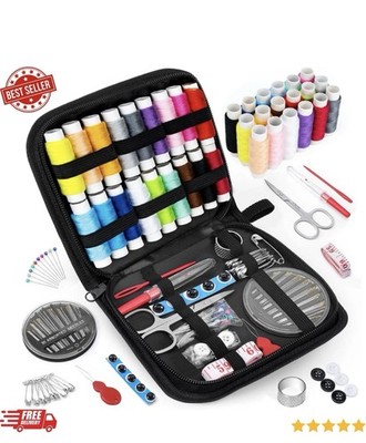 Basic Sewing Kit w/ Needles & Thread, Portable Repair Set w Scissors Travel