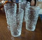 Lot of 4 Vintage MCM Anchor Hocking Lido Milano Crinkle  Glasses Clear 6.5 Inch