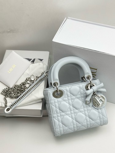 Dior Lady Dior Mini Ice Blue Lambskin Handheld & Crossbody Bag Duty Paid