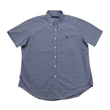 Ralph Lauren Shirt Mens XL Blue White Plaid Button Down Short Sleeve Preppy