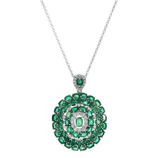 7.60Ct Natural Emerald and Diamond 14K Solid White Gold Necklace