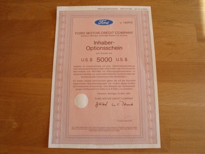 Ford 'Optionsschein 5000 US$' original 1987